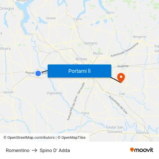 Romentino to Spino D' Adda map