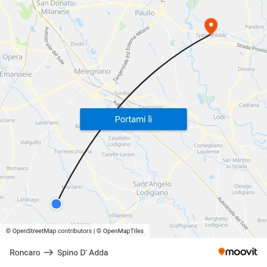 Roncaro to Spino D' Adda map