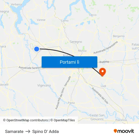Samarate to Spino D' Adda map