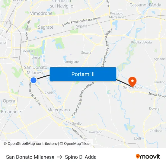 San Donato Milanese to Spino D' Adda map
