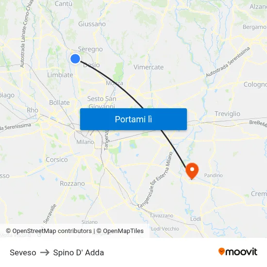 Seveso to Spino D' Adda map