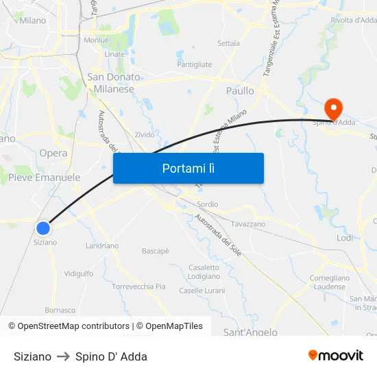 Siziano to Spino D' Adda map