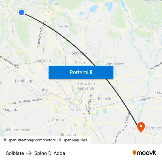 Solbiate to Spino D' Adda map
