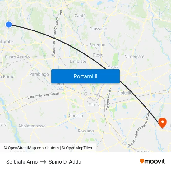 Solbiate Arno to Spino D' Adda map