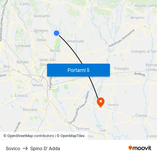Sovico to Spino D' Adda map