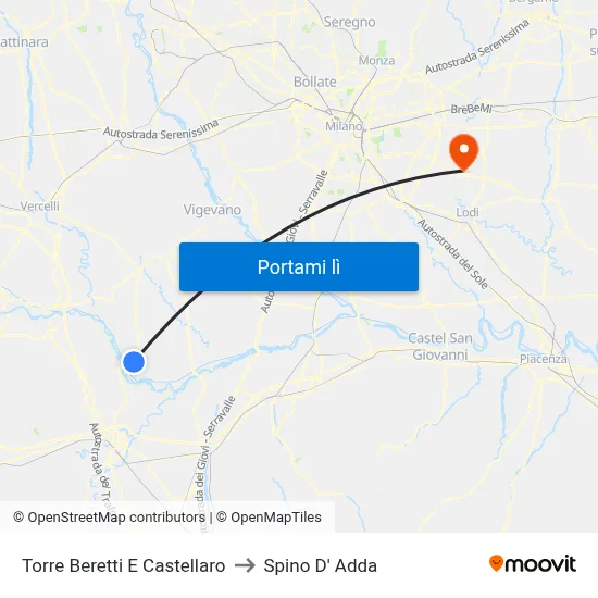 Torre Beretti E Castellaro to Spino D' Adda map