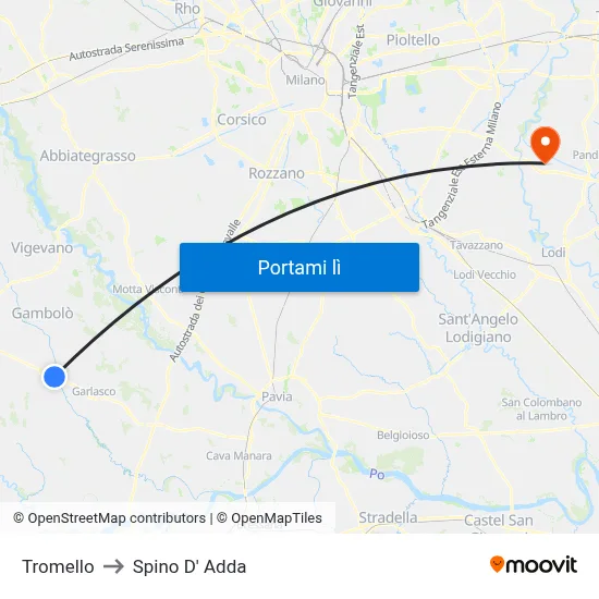 Tromello to Spino D' Adda map