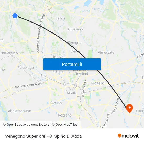 Venegono Superiore to Spino D' Adda map