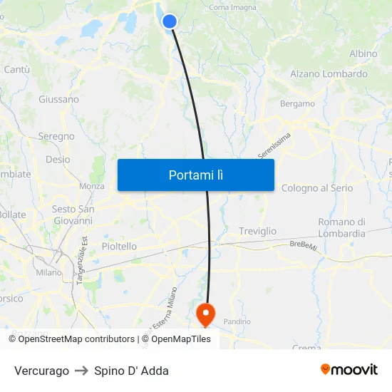 Vercurago to Spino D' Adda map