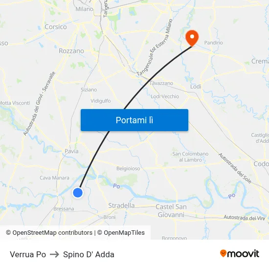 Verrua Po to Spino D' Adda map
