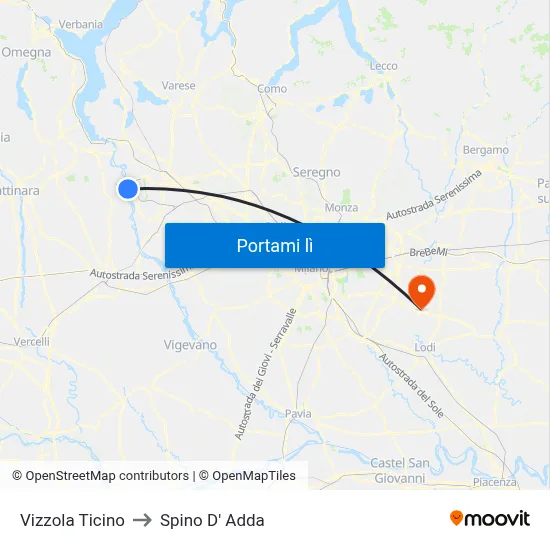 Vizzola Ticino to Spino D' Adda map