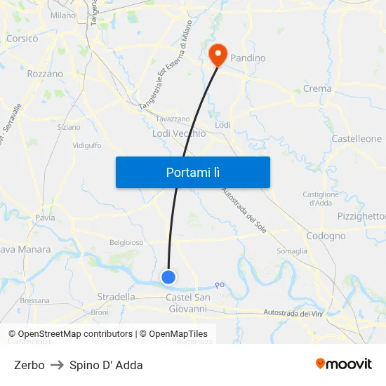 Zerbo to Spino D' Adda map