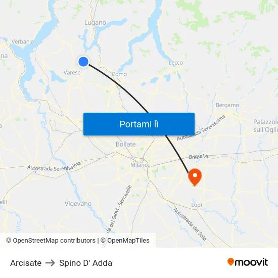 Arcisate to Spino D' Adda map