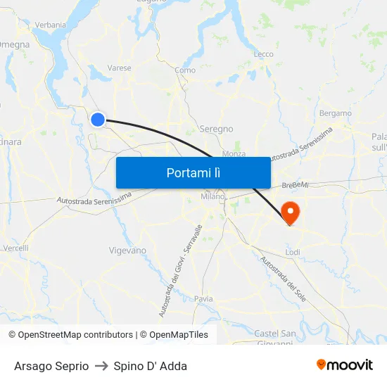 Arsago Seprio to Spino D' Adda map