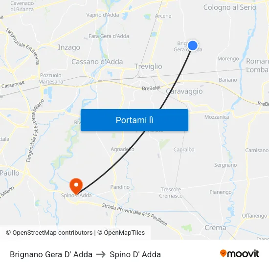 Brignano Gera D' Adda to Spino D' Adda map