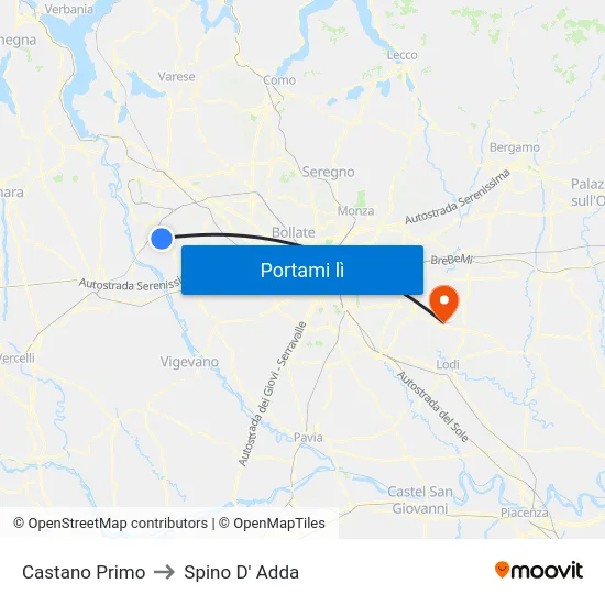 Castano Primo to Spino D' Adda map