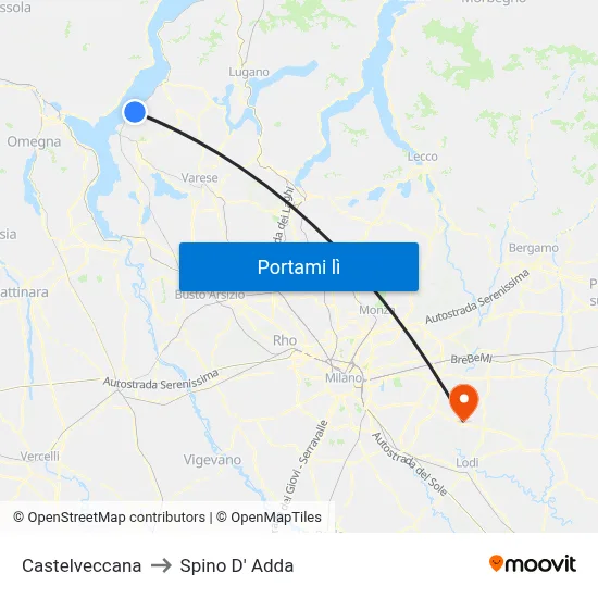 Castelveccana to Spino D' Adda map