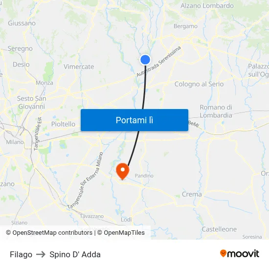 Filago to Spino D' Adda map