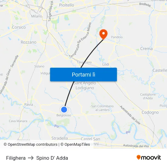 Filighera to Spino D' Adda map