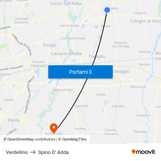 Verdellino to Spino D' Adda map