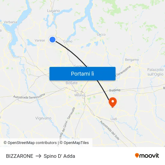 BIZZARONE to Spino D' Adda map