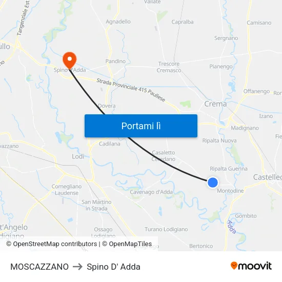 MOSCAZZANO to Spino D' Adda map