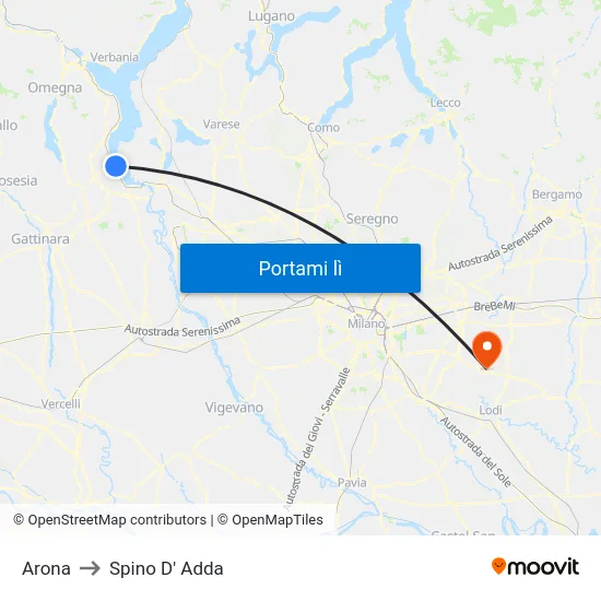 Arona to Spino D' Adda map