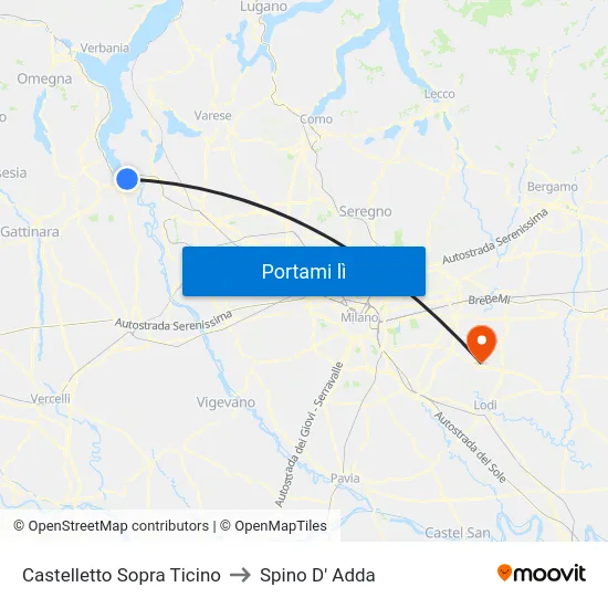 Castelletto Sopra Ticino to Spino D' Adda map