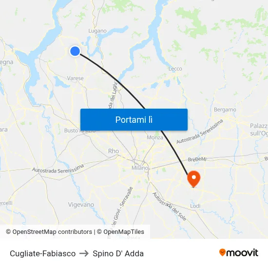 Cugliate-Fabiasco to Spino D' Adda map