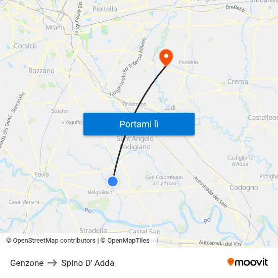 Genzone to Spino D' Adda map