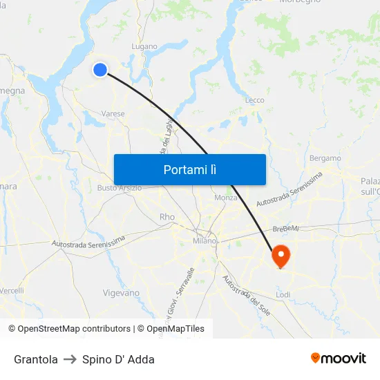 Grantola to Spino D' Adda map