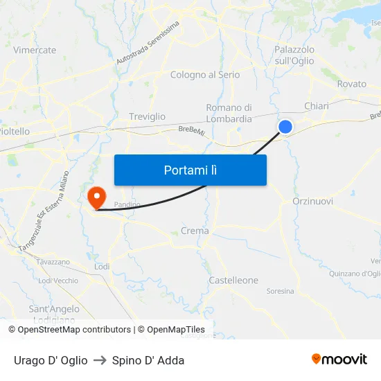 Urago D' Oglio to Spino D' Adda map