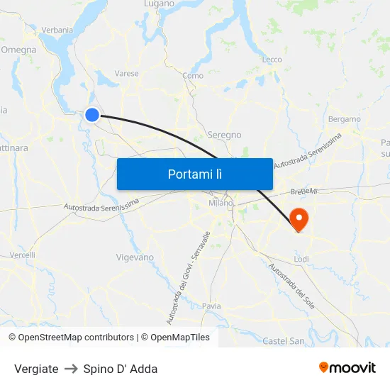 Vergiate to Spino D' Adda map