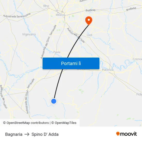 Bagnaria to Spino D' Adda map