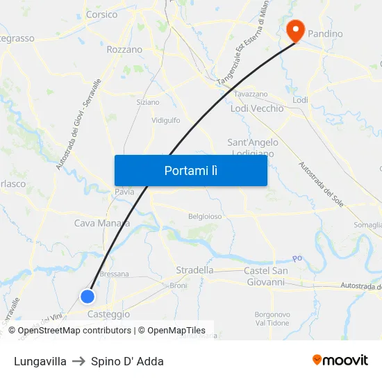 Lungavilla to Spino D' Adda map