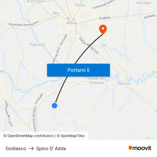 Godiasco to Spino D' Adda map