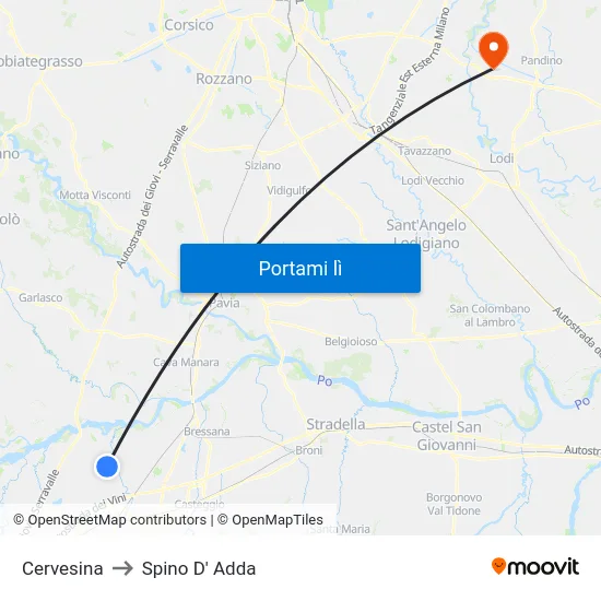 Cervesina to Spino D' Adda map