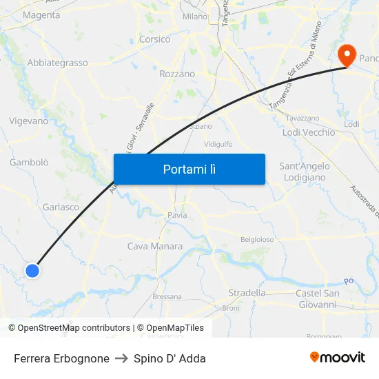 Ferrera Erbognone to Spino D' Adda map