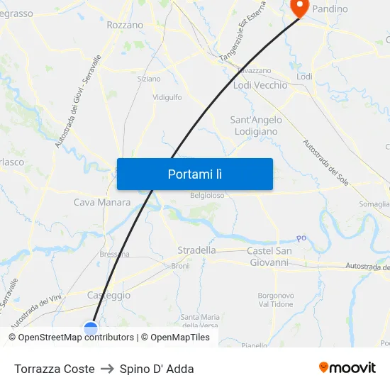 Torrazza Coste to Spino D' Adda map