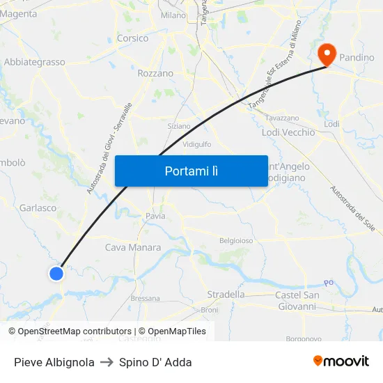 Pieve Albignola to Spino D' Adda map