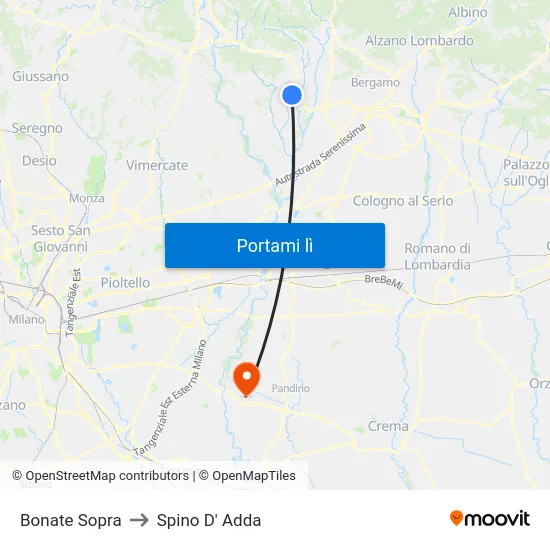 Bonate Sopra to Spino D' Adda map