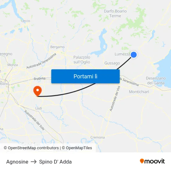 Agnosine to Spino D' Adda map