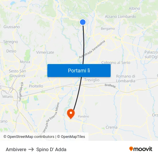 Ambivere to Spino D' Adda map