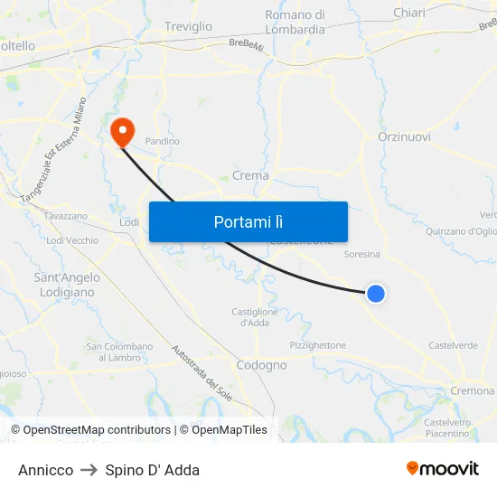 Annicco to Spino D' Adda map