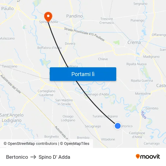 Bertonico to Spino D' Adda map