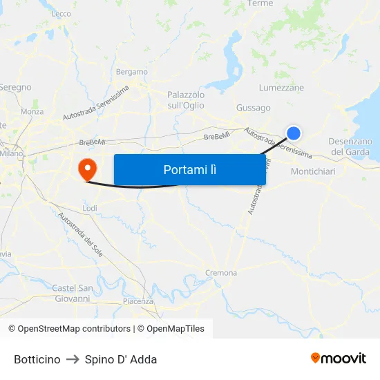 Botticino to Spino D' Adda map