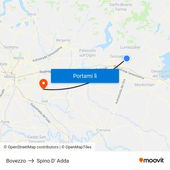 Bovezzo to Spino D' Adda map