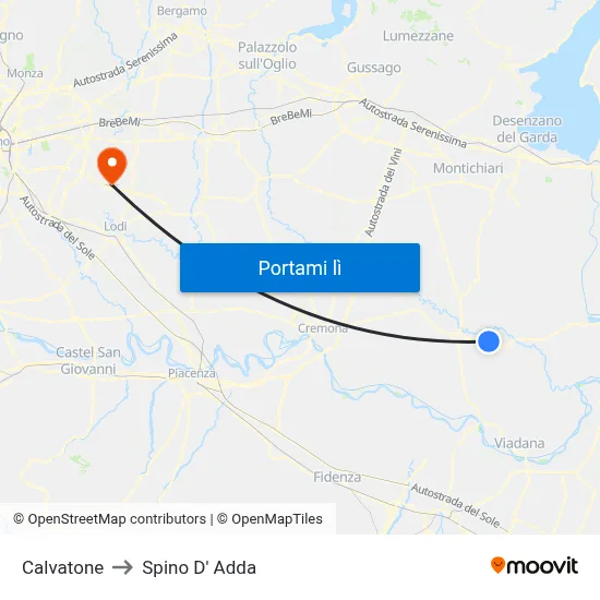 Calvatone to Spino D' Adda map
