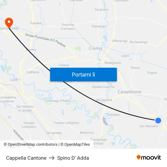 Cappella Cantone to Spino D' Adda map