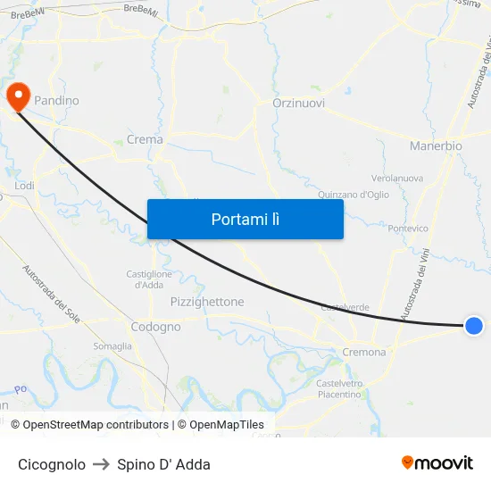 Cicognolo to Spino D' Adda map